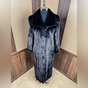 MARCO GIANOTTI DESIGNER GENUINE DYED BLACK RANCH MINK FUR COAT JACKET SIZE 14 XL